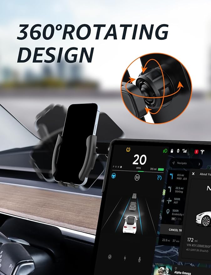 Premium Tesla Phone Mount & Holder for Model Y (2019-2024) & Model 3 (2018-2023),Snap-On Screen Clip with Scratch-Free Felt Base, Solid Alloy Arm