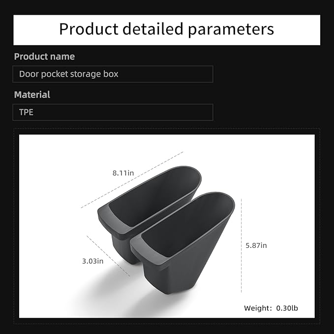LUCKEASY 2PCS Front Door Side Pocket Storage Box for Tesla Model Y Juniper 2025 2026 Front Door Storage Oragnizer for Model Y Juniper Accessories TPE Black