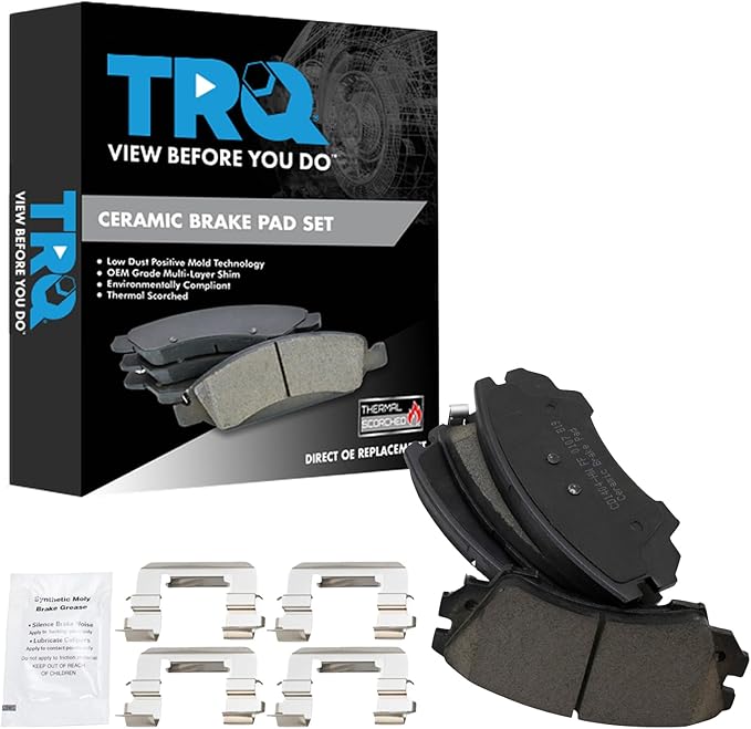 TRQ Front Brake Pads Ceramic Hardware Wear Sensor Compatible with 2010-2015 Chevrolet Camaro 2011-2017 Caprice