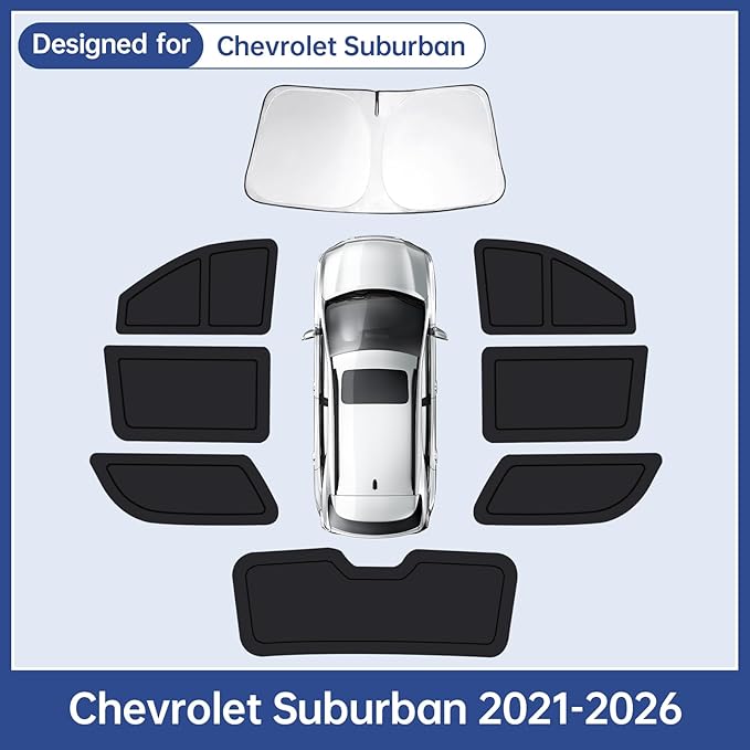 Car Window Shades for Chevrolet Suburban 2021-2026, Full Car Window Covers for Privacy, Sunshades for Suburban Front Rear Windshield Side Windows to Block UV and Protect Privacy(8pcs)