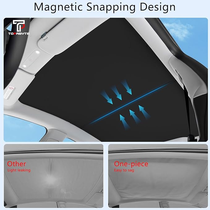 TOPABYTE Sunshade Roof for Tesla Model Y Juniper 2026 2025 Upgrade Ice Crystal Foldable Car Glass Sunroof Shade Sunshades Heat Insulation Cover Roof Window UV Protection, Black