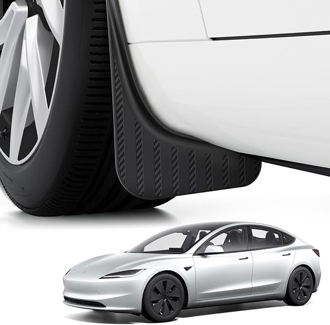 BASENOR for Tesla Model 3 Highland Mud Flaps 2024-2026, Aerodynamic No-Drilling Splash Guards, All-Weather Paint Protection Kit, Tire Protector New Model 3 Accessories - Set of 4