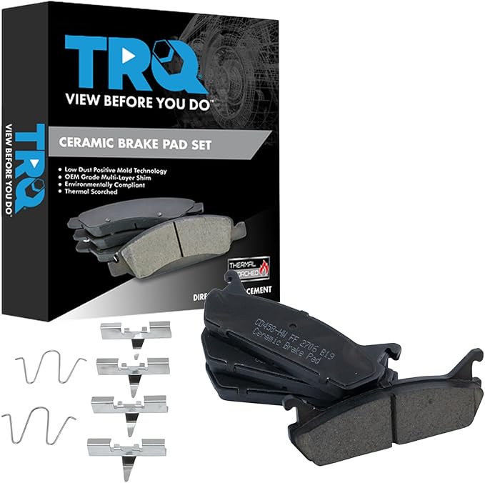 TRQ Rear Brake Pads Ceramic Hardware Compatible with 1991-1996 Ford Escort 1990-1993 Mazda Miata 1990-1994 Protege 1991-1996 Mercury Tracer