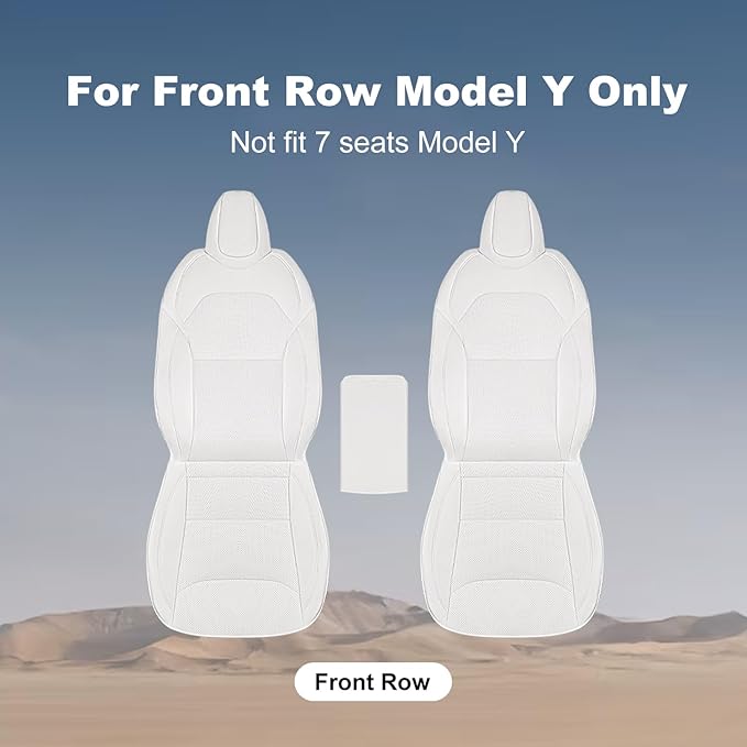 Front Seat Covers for 2025–2026 Tesla Model Y Juniper, Nappa Leather Custom Fit Front Row 2-Piece Set, Airbag Compatible Car Interior Seat Cushion Covers, White, 2-Pack