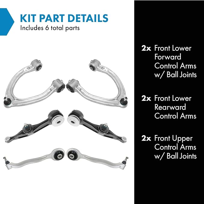 TRQ Front Upper and Lower Control Arm with Ball Joint Set 6 Piece Compatible with 2000-2006 Mercedes-Benz CL500 CL55 AMG CL600 CL65 AMG S350 S430 S500 S55 AMG S600 S65 AMG