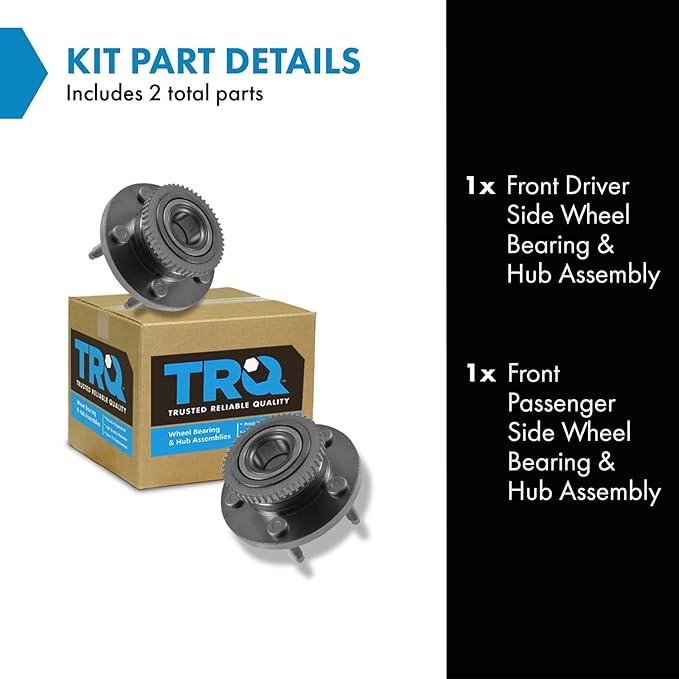 TRQ Front Left and Right Wheel Bearing and Hub Assembly Set 2 Piece Compatible with 2005-2007 Avanti Avanti 2005-2009 Ford Mustang 4 Wheel ABS 2010-2014 Mustang