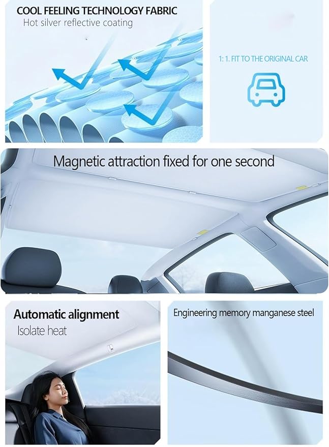 2025 2026 Upgrade Tesla Model 3 Sunshade Roof [No-Sagging, No Gaps] Tesla 3 Highland 2025 Accessories Heat Insulation Foldable Glass Sunroof Cover, Interior Grey(Model 3 Highland (2024-2026))