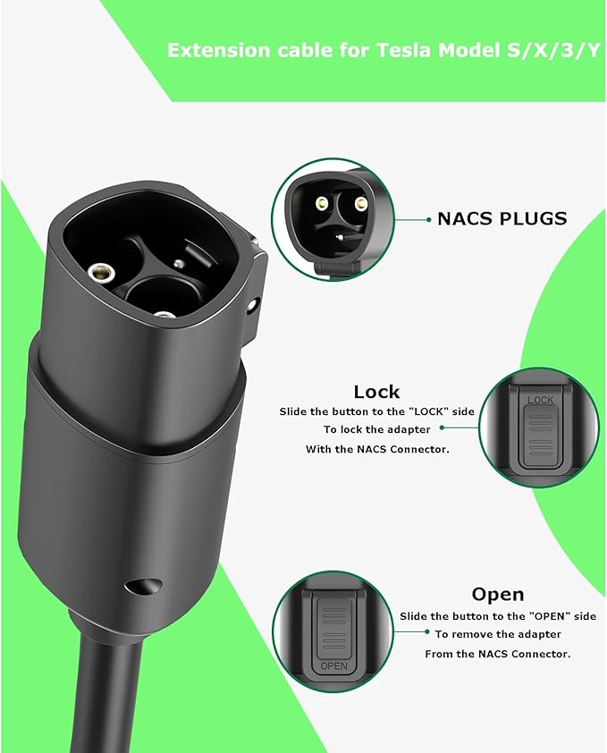 NACS Extension Cable for Tesla 16.4ft 240V 50A 12KW Level 1&2 Compatible with Model 3/Y/X/S Tesla Wall Connector & Mobile Charger