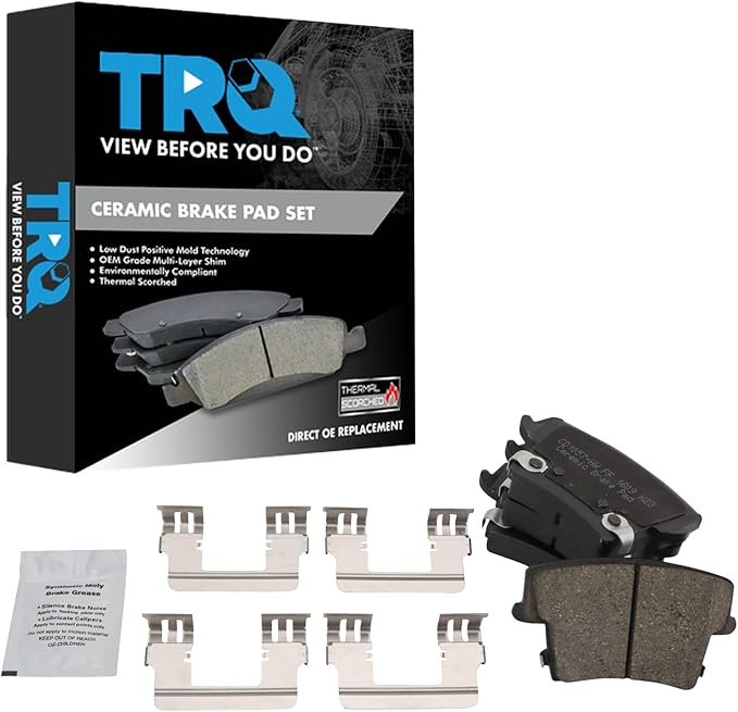 TRQ Rear Brake Pads Ceramic Hardware Wear Sensor Compatible with 2005-2023 Chrysler 300 2005-2008 Magnum 2006-2023 Dodge Charger 2009-2023 Challenger 2014 Avenger