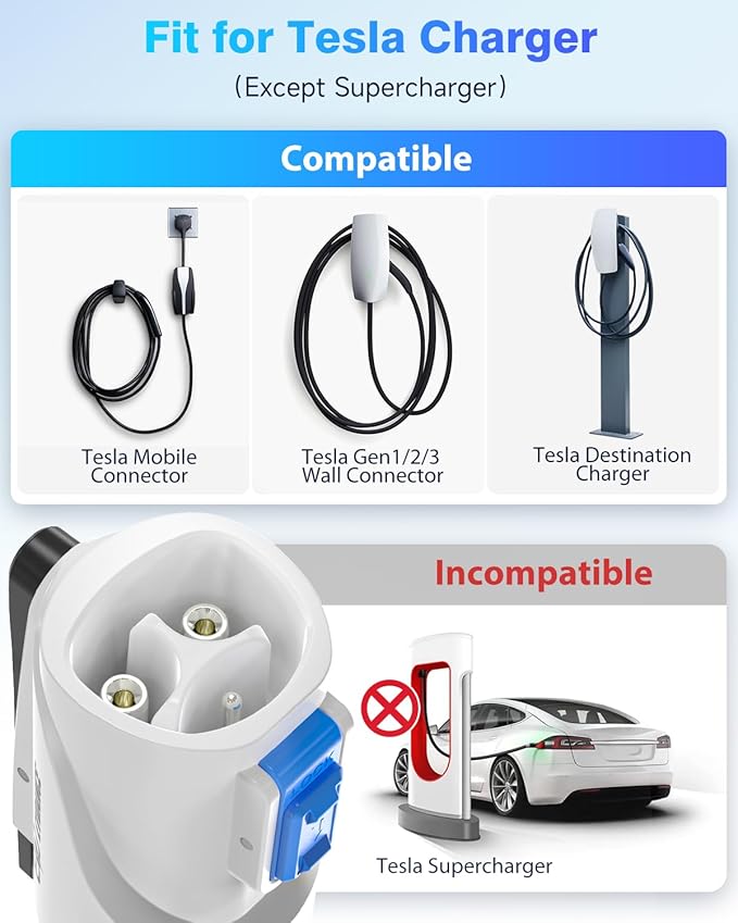 EVDANCE Tesla to J1772 Charging Adapter - Max 80A & 250V J1772 EV Adapter Compatible with Tesla Destination Chargers and Mobile Connectors (for Tesla Level 1/2 Chargers(80A Max), White)