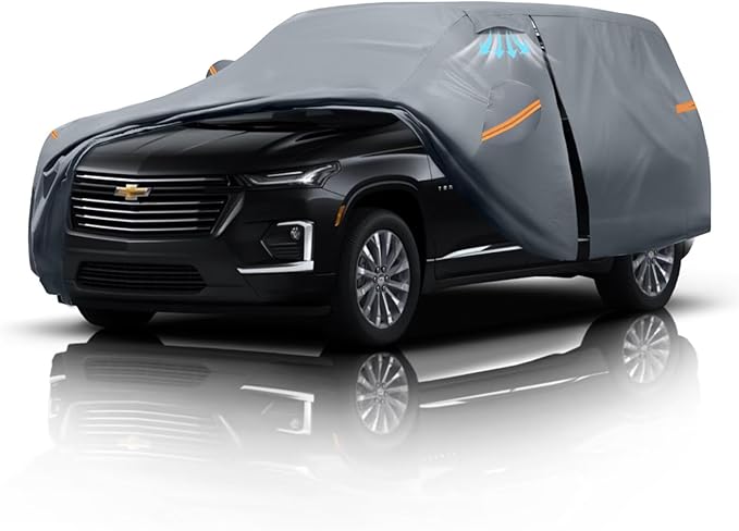 Large SUV Car Cover for Chevrolet Traverse (2009-2025) 100% Waterproof All Weather, Heavy Duty Outdoor Full Exterior Covers Rain Sun Wind UV Protection.