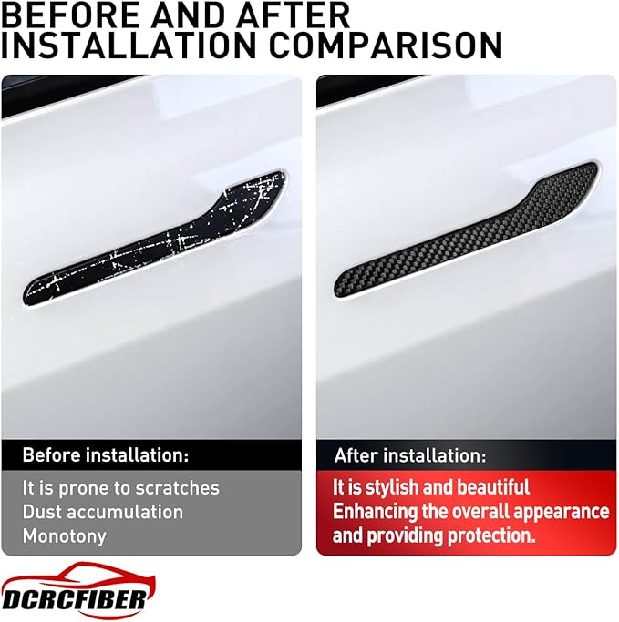 Genuine Carbon Fibre Exterior Door Handle Protector, Suitable for All Tesla Model 3/Model Y (Black)