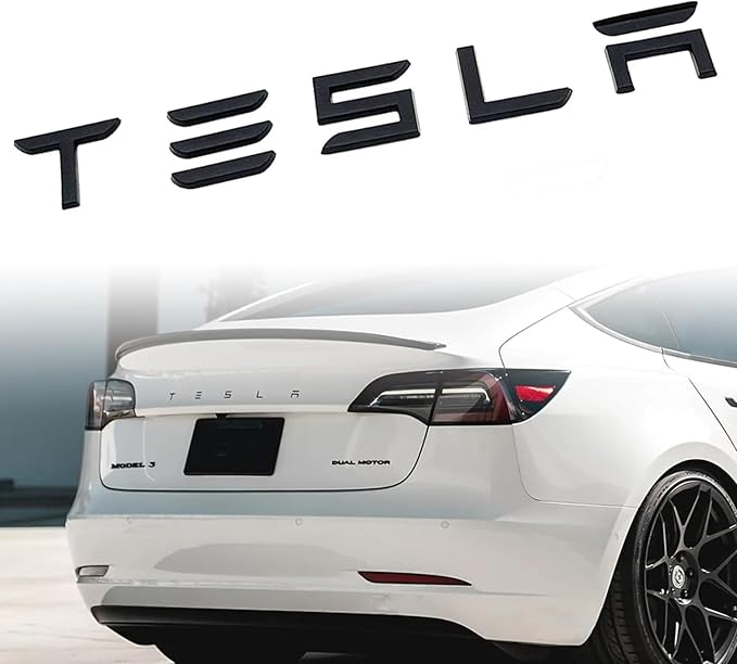 Metal Tesla Letters Emblem Trunk Logo Decal Tailgate Rear 3m Adhesive Compatible with Tesla Model 3 Y Highland Juniper Matte Black (Tesla Letters)