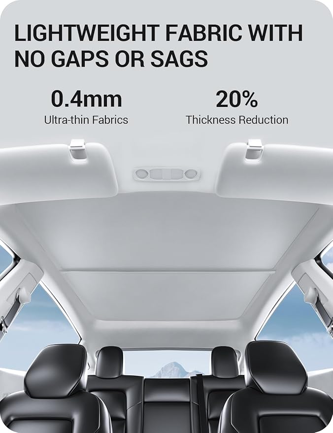 BASENOR Upgraded Tesla Model Y Sunshade Roof, [Nano Ice-Crystal Coatings] Heat Insulation Glass Roof Shade, Top Window Retractable Sun Protection, Sunroof Blocking Cover for Model Y 2020-2024 Gray