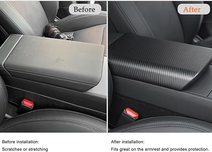 Car Center Console Armrest Cover for Tesla Model Y Juniper 2025 2026 & Tesla Model 3 Highland 2024-2026 Interior Accessories, Non‑Slip EZ Snap‑On Installation (Matte Carbon Fiber Pattern)