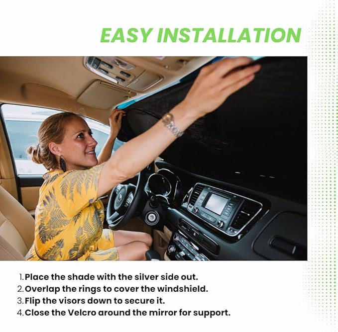 Windshield Sun Shade -Certified 99.87% UVB & 99.02% UVA Car Sun Shade. Award Winning Sunshade for Car Windshield with Patented Technology | Buick Encore (2020-2026) | Car Window Shades by Kinder Fluff