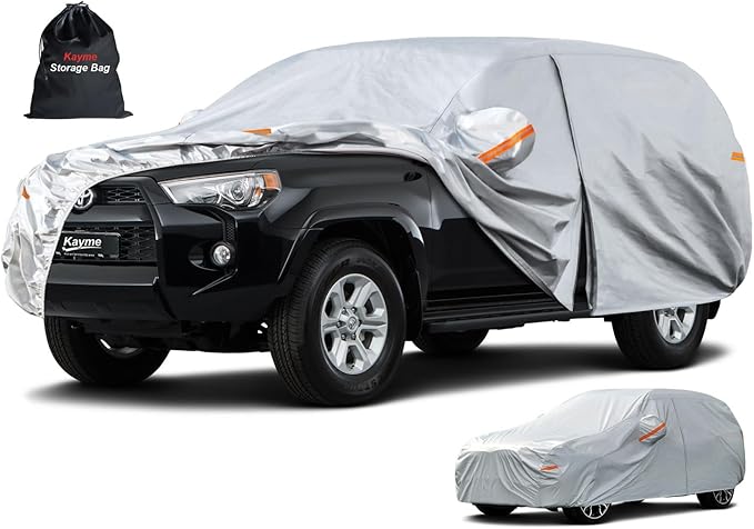 Kayme 6 Layers SUV Car Cover Custom Fit for Toyota 4Runner（2002-2025） Waterproof All Weather for Automobiles, Outdoor Full Cover Rain Sun UV Protection.Silver