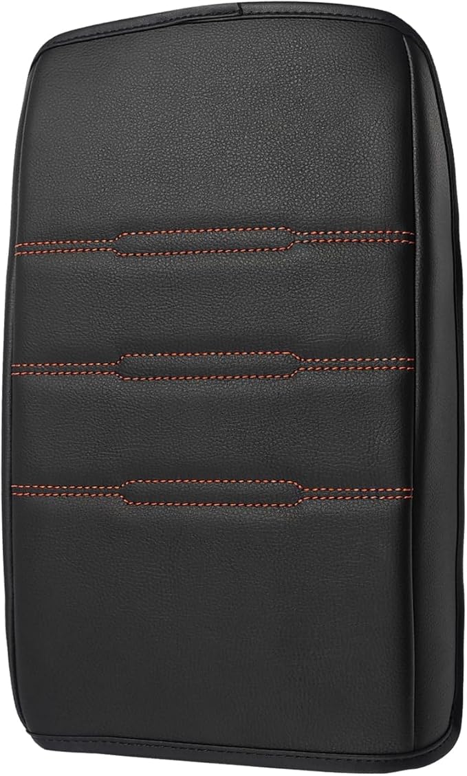 Muslogy Center Console Armrest Cover Fit for Honda CR-V & CRV Hybrid 2023-2026 2026 Accessories, Comfort Armrest Pad Console Lid Cushion Vegan Leather Regular Thick(Black/Orange Trim)