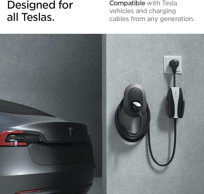 Spigen Bespoke All-in-One Cable Organizer Wall Mount Designed for All Tesla Mobile Charger Cable [Model 3/Y/X/S 2025/2024/2023/2022] - Dark Silver