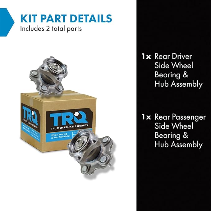 TRQ 2 Piece Rear Wheel Bearing & Hub Assembly Set Compatible with 2002-2006 Nissan Altima 2004-2008 Maxima 2004-2009 Quest