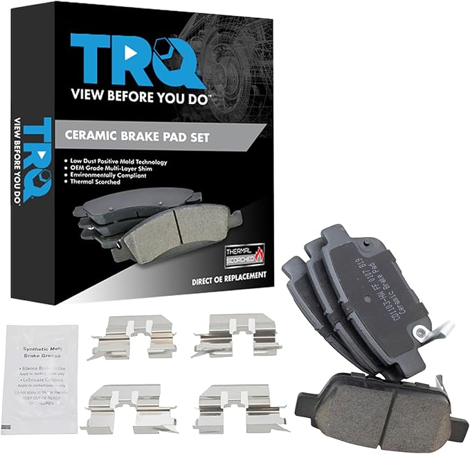TRQ Rear Brake Pads Ceramic Wear Sensor Hardware Compatible with 2009-2014 Acura TL 2006-2014 Honda Ridgeline