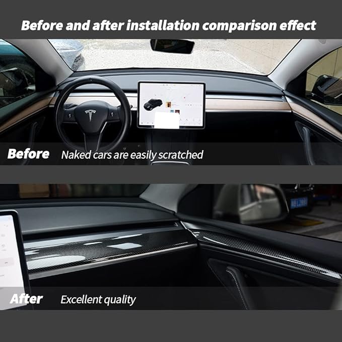 KKTR-CAR Dashboard Cover Wrap and Front Door Inner Armrest Panel Cover Trim Compatible with Tesla Model 3 2021-2023 Model y 2020-2025,NOT for Performance (Glossy Carbon Fiber Pattern, 4pcs)