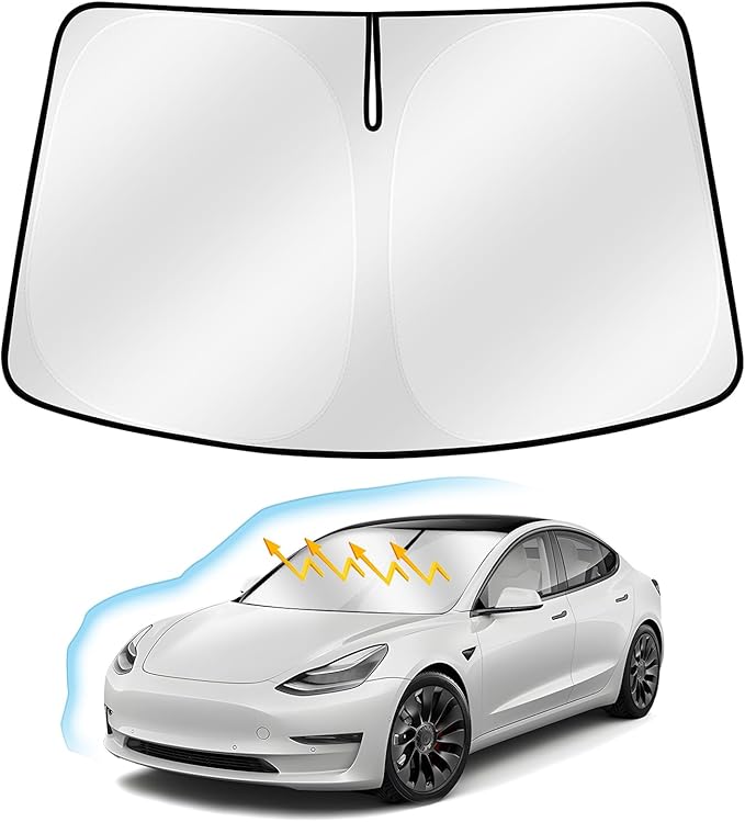 Windshield Sun Shade for 2017-2025 2026 Tesla Model 3/2020-2025 2026 Model Y, Upgraded Nano Materials Front Window Shade Cover for Model Y Juniper, Foldable Sunshade for Model 3 Highland