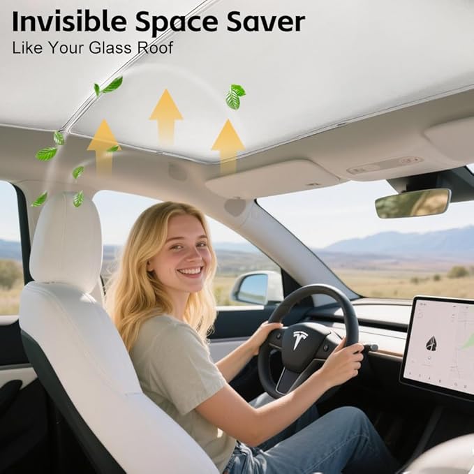 2025 Tesla New Model Y Juniper Double-Layer Glass Sunshade Roof Red-Film Crystal Coatings,Easy Install with Clips, Foldable & Storage Bag UV Blocking Tesla Accessories Gray