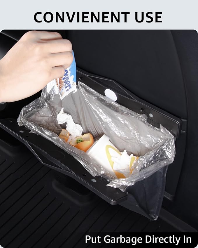 Motrobe Tesla Model 3 Trash Can 2017-2023 Garbage Bag [Magnetic+LED 2-in-1] Waterproof Backseat Hanging Garbage Bin with 2.5 Gallons Faux Leather Model 3 Interior Accessories