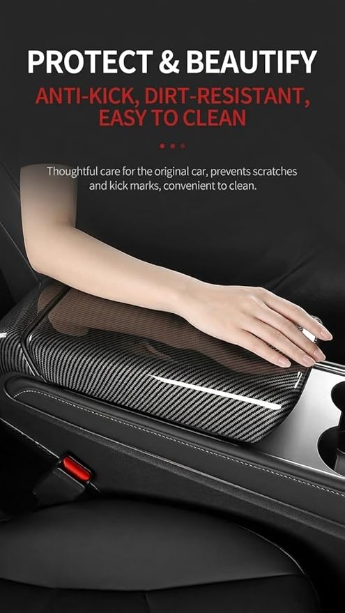 StarYtbl 2PCS Center Console Armrest Cover & Rear Air Condition Vent Cover for Tesla 2017-2023 Model 3 and 2020-2024 Model Y, Tasla Arm Rest Cover and Rear AC Vent Cover (Bright Carbon Fiber Pattern)