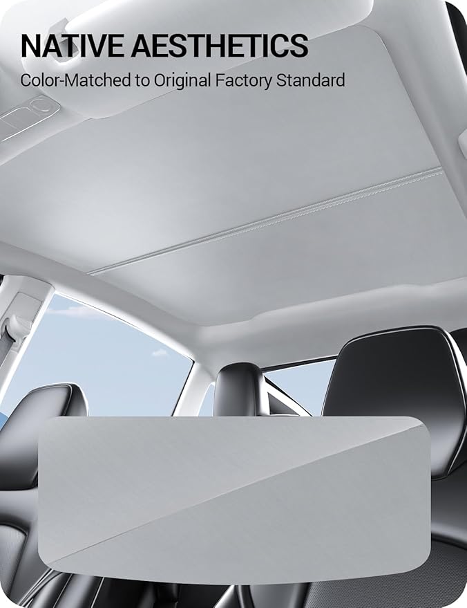 BASENOR 2025 2026 Tesla Model Y Juniper Sunshade Roof [No Gap] [Nano Ice-Crystal] Heat Insulation Foldable Sunroof Cover, UV Protection Shade for Model Y Gray