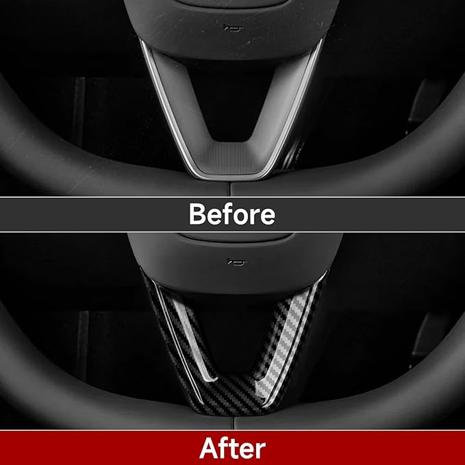 for Tesla Model 3 Highland 2024 2025 2026 Model Y Juniper 2025 2026 Accessories Interior Car Steering Wheel Trim Carbon Style ABS Decal Sticker (Style A)