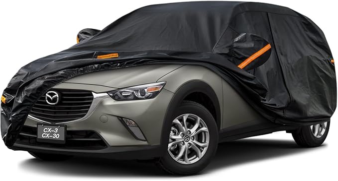 Kayme 7 Layers SUV Car Cover Custom Fit for Mazda CX-30 CX-3 CX 30 CX 3 (2019-2025) Waterproof All Weather for Automobiles, Outdoor Full Cover Rain Sun UV Protection.Black