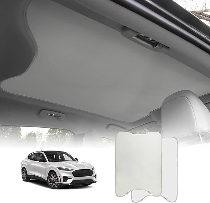 BestEvMod Foldable Roof Sunshade Compatible with Mustang Mach-E 2021-2026 Accessories Upgraded Heat Reflective Tech Accessories,Sunroof Reflective Cover Blocks Glare Blocks UV Ray (Gray)