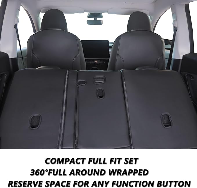 HKZ Custom Fit Model Y Leather Seat Covers for Tesla Model Y 2019 2020 2021 2022 2023 2024,5-Seat Full Set,Car Seat Protector - Black