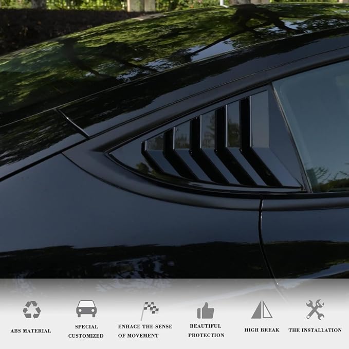 YHCDSEA for Model 3 Rear Side Window Shutter Cover Louver Sport Style Cool Exterior Decoration fit for Tesla Model 3 2017-2026 Accessories (Glossy Black)