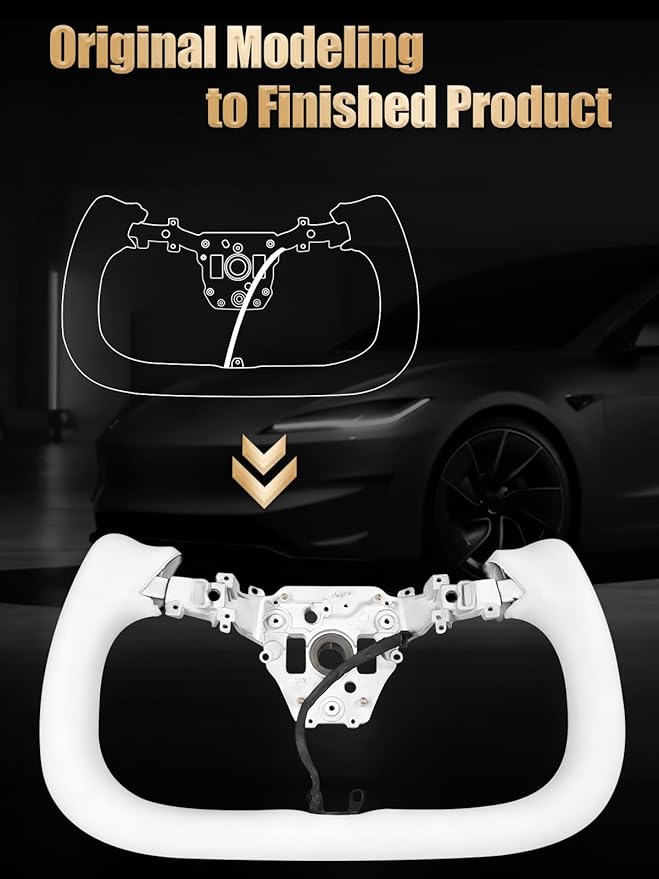 ZIMABLUE White Yoke Steering Wheel For Tesla Model Y Juniper Accessories 2025, White Nappa Leather for Tesla Model Y Juniper 2025 With Heating Function,Without stripe