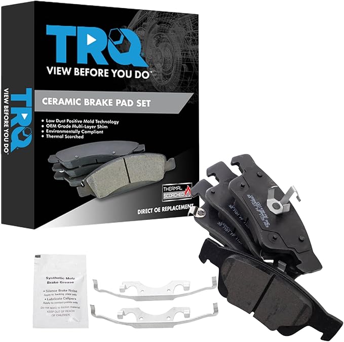 TRQ Rear Brake Pads Ceramic Hardware Wear Sensor Compatible with 2011-2024 Dodge Durango 2011-2022 Jeep Grand Cherokee 2022 Grand Cherokee WK