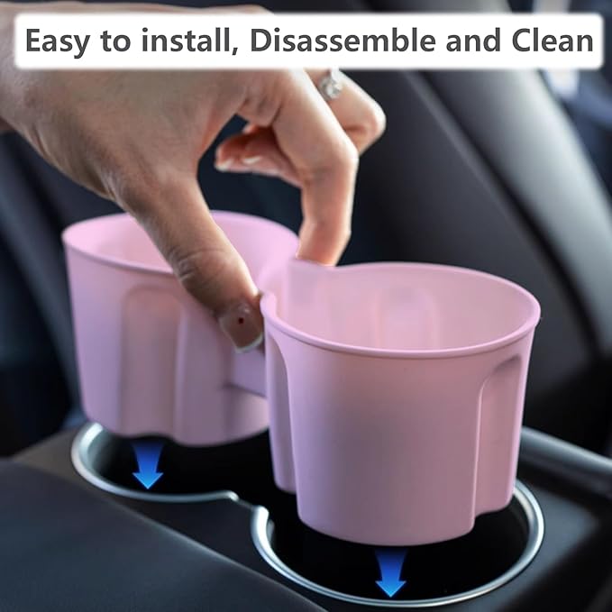 4PCS Center Console Wireless Charger Mat Silicone for 2025 2024 Tesla New Model 3 Highlan Cup Holder Insert, Screen Edge Protector Frame, Rear View Mirror Cover Decoration Accessories(Pink)