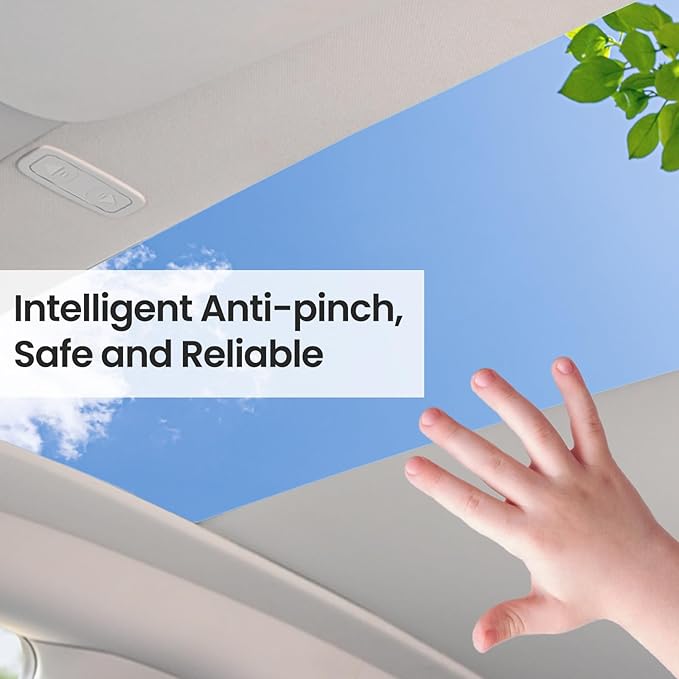 Electric Sunshade Roof for Tesla Model Y, Retractable Sunshade Roof Heat Insulation Roof for Tesla Model Y 2019~2024, 5 Layer 99.9% UV Protection, Tesla Interior Gray Hidden Wires [Single Switch]