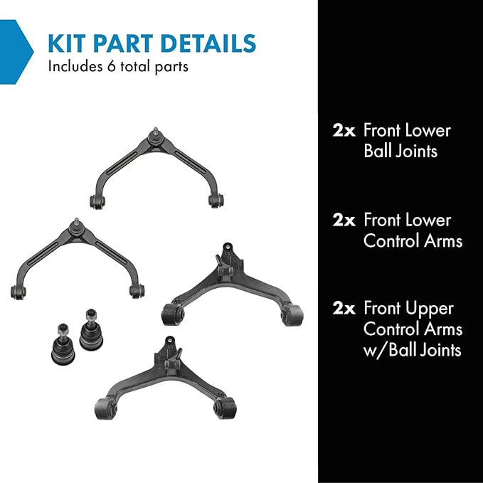 TRQ Front Control Arm with Ball Joint Set 6 Piece Compatible with 2002-2004 Jeep Liberty