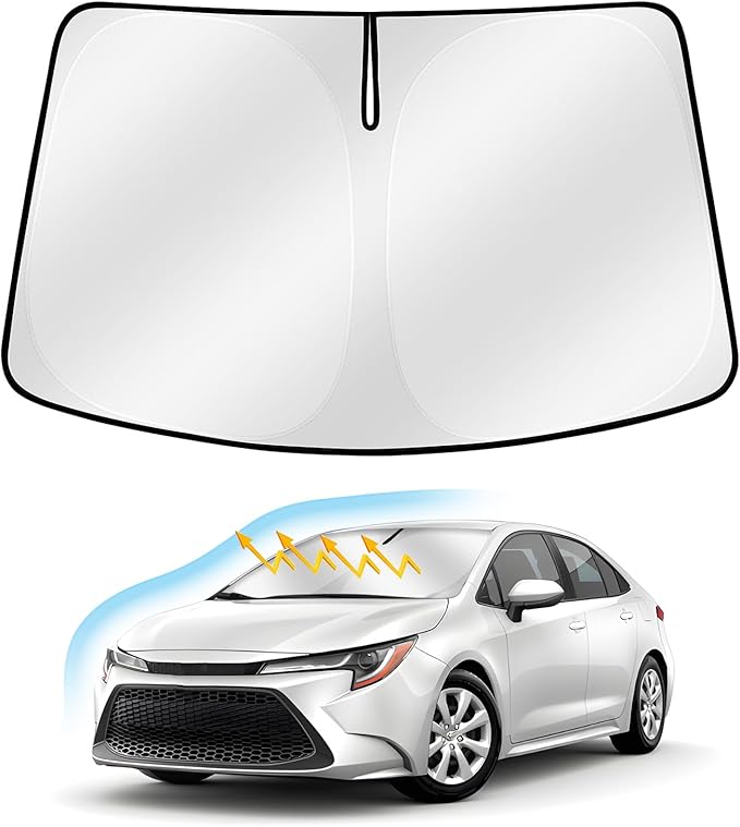 Windshield Sun Shade for Toyota Corolla 2019-2024 2025, Upgraded Heat Insulation Window Cover for Toyota Corolla Accessories, Windshield Shade for Corolla 2022 2023 (Steering Wheel Cover Included)