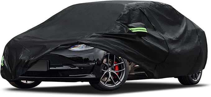 Migaven 6 Layers Car Cover Custom Fit for Model 3 Car Cover 2017-2025 Waterproof Full Exterior Cover Rain Snow Protection with Charging Port Ventilated Mesh Door Zipper