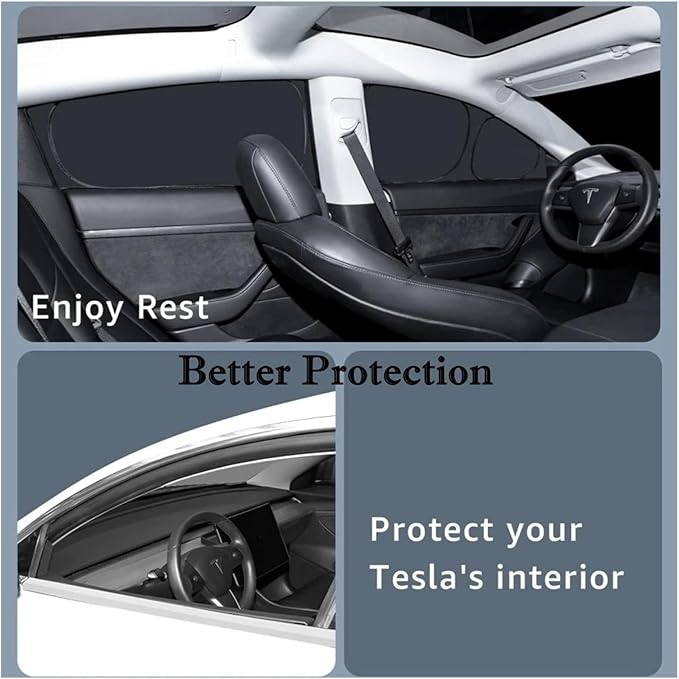 Compatible with 2016-2024 Tesla Model 3 Highland Sunshade Side Windows Rear Windshield Sun Shades Reflective Covers Sunproof UV Rays Privacy(6PCS Side Window)