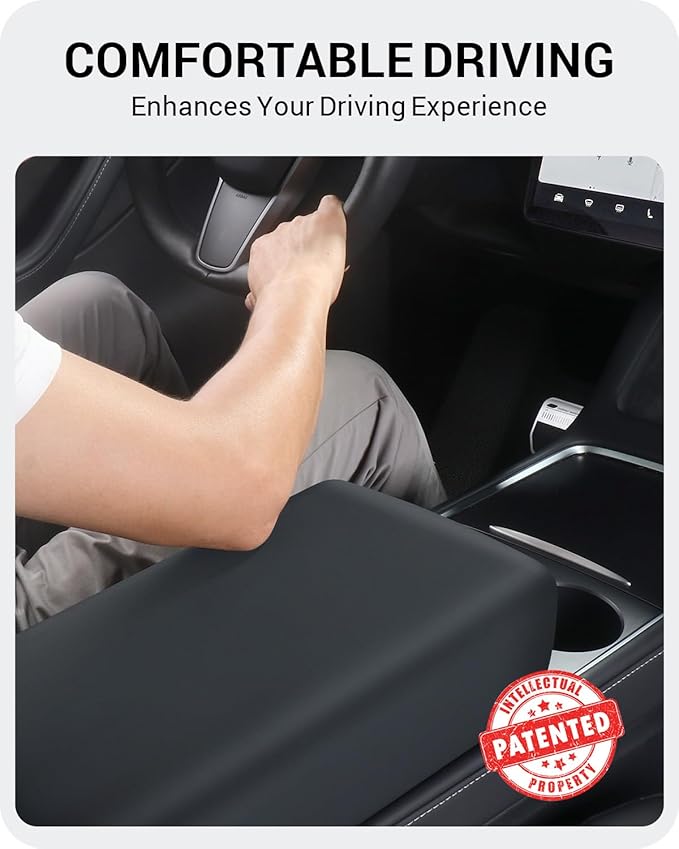 BASENOR Upgraded Tesla Model Y Model 3 Center Console Cover TPU Armrest Cover Non-Slip Protector Armrest 2017-2024 Tesla Interior Accessories Black (Not Compatible with 2024 2025 Tesla Model 3)