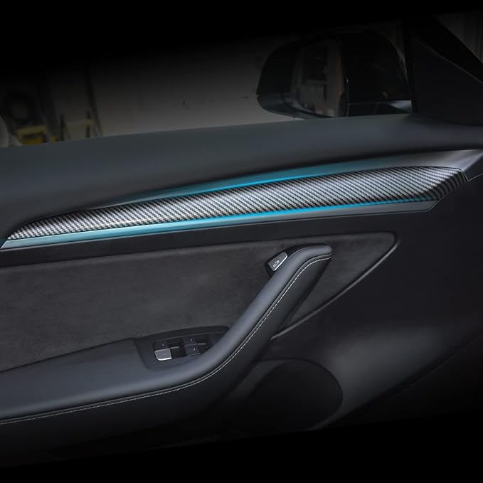 KKTR-CAR Dashboard Cover Wrap and Front Door Inner Armrest Panel Cover Trim Compatible with Tesla Model 3 2021-2023 Model y 2020-2025,NOT for Performance (Matte Carbon Fiber Pattern, 4pcs)
