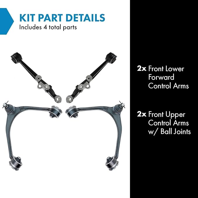 TRQ Front Upper and Lower Control Arm with Ball Joint Set 4 Piece Compatible with 1998-2005 Lexus GS300 1998-2000 GS400 2001-2005 GS430 2002-2010 SC430