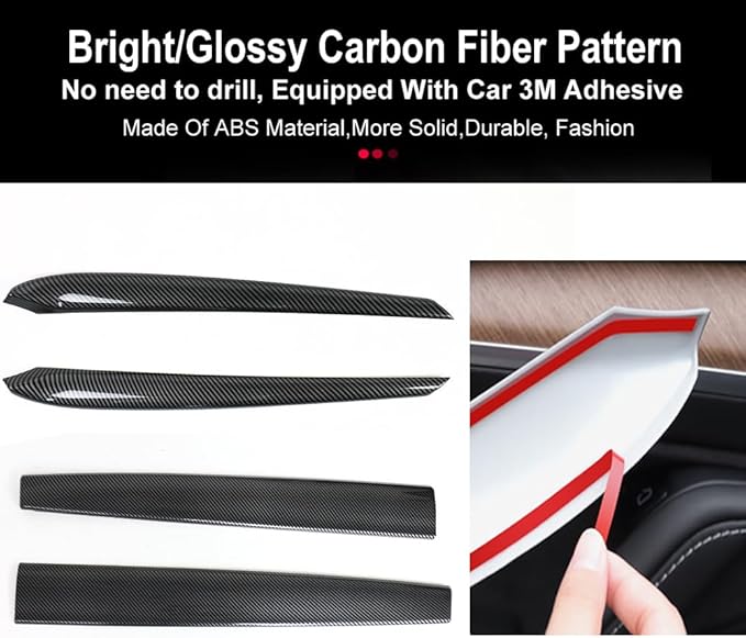 Dashboard Cover Wrap and Front Door Trim Kit -Compatible with Tesla Model Y 2019-2024 & Model 3 2021-2023, Interior Decoration Accessories,Not for Performance (Gloss Carbon Fiber Pattern, 4PCS)