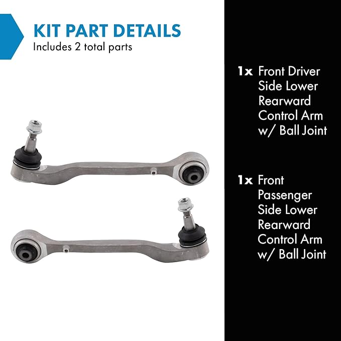 TRQ Front Rearward Lower Driver and Passenger Side Control Arm and Ball Joint Set 2 Piece Compatible with 2017-2020 Chevrolet Camaro LT LS SS RPO Code FE2 or FE3 2021-2024 Camaro RPO Code FE2 or FE3