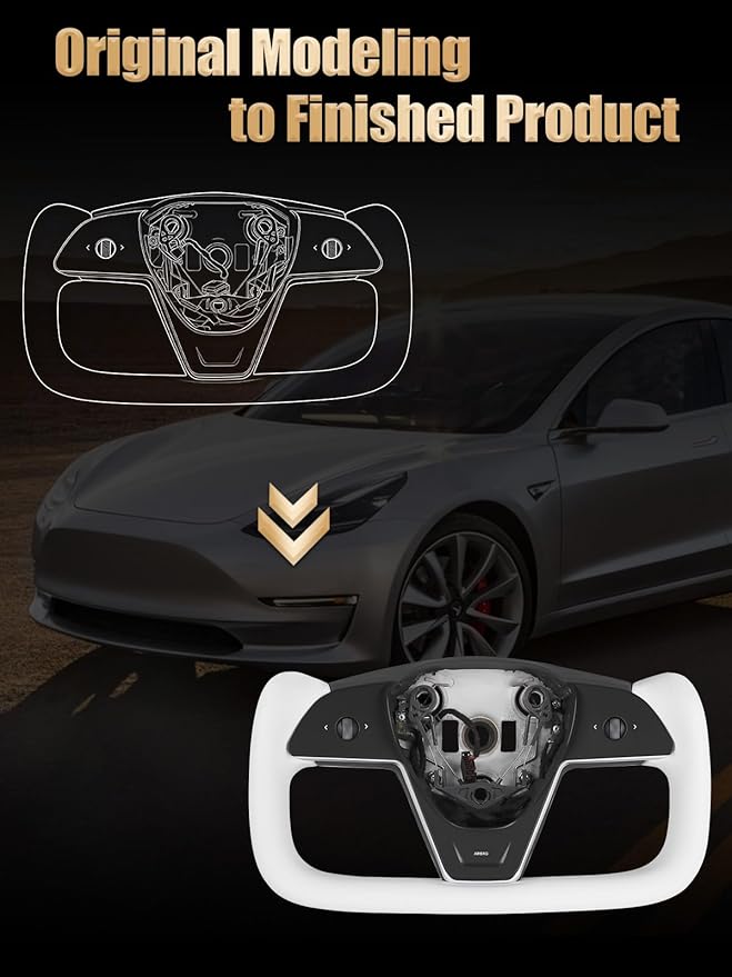 ZIMABLUE Yoke White Steering Wheel for Tesla Model 3 (2017–2023) & Model Y (2020–2024) | Heated | Nappa Leather | Hand-Stitched|Without Positioning line